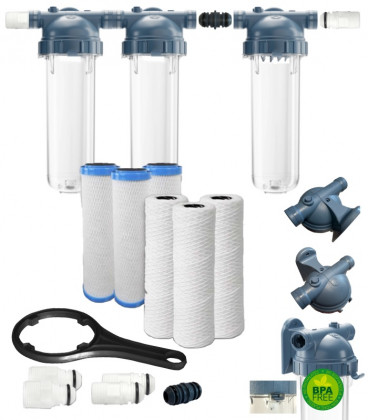 Filtre à eau triple 3 étapes – pack 6 cartouches 10 pouces évolutif