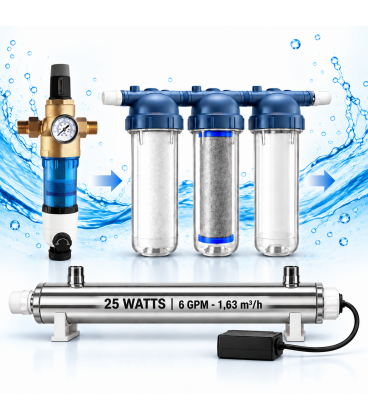 Filtersystem für Regenwasser, Bohrloch-, Brunnen- und Quellwasser mit UV-Sterilisator 25 W