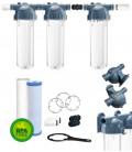 Filtersystem für Regen-, Bohrloch-, Brunnen- und Quellwasser mit selbstreinigendem Filter und Dreifachfilter 10 Zoll