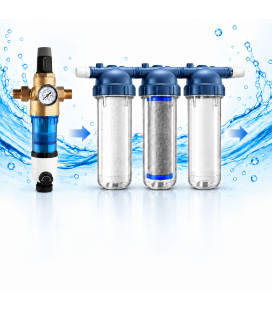 Filtersystem für Regen-, Bohrloch-, Brunnen- und Quellwasser mit selbstreinigendem Filter und Dreifachfilter 10 Zoll