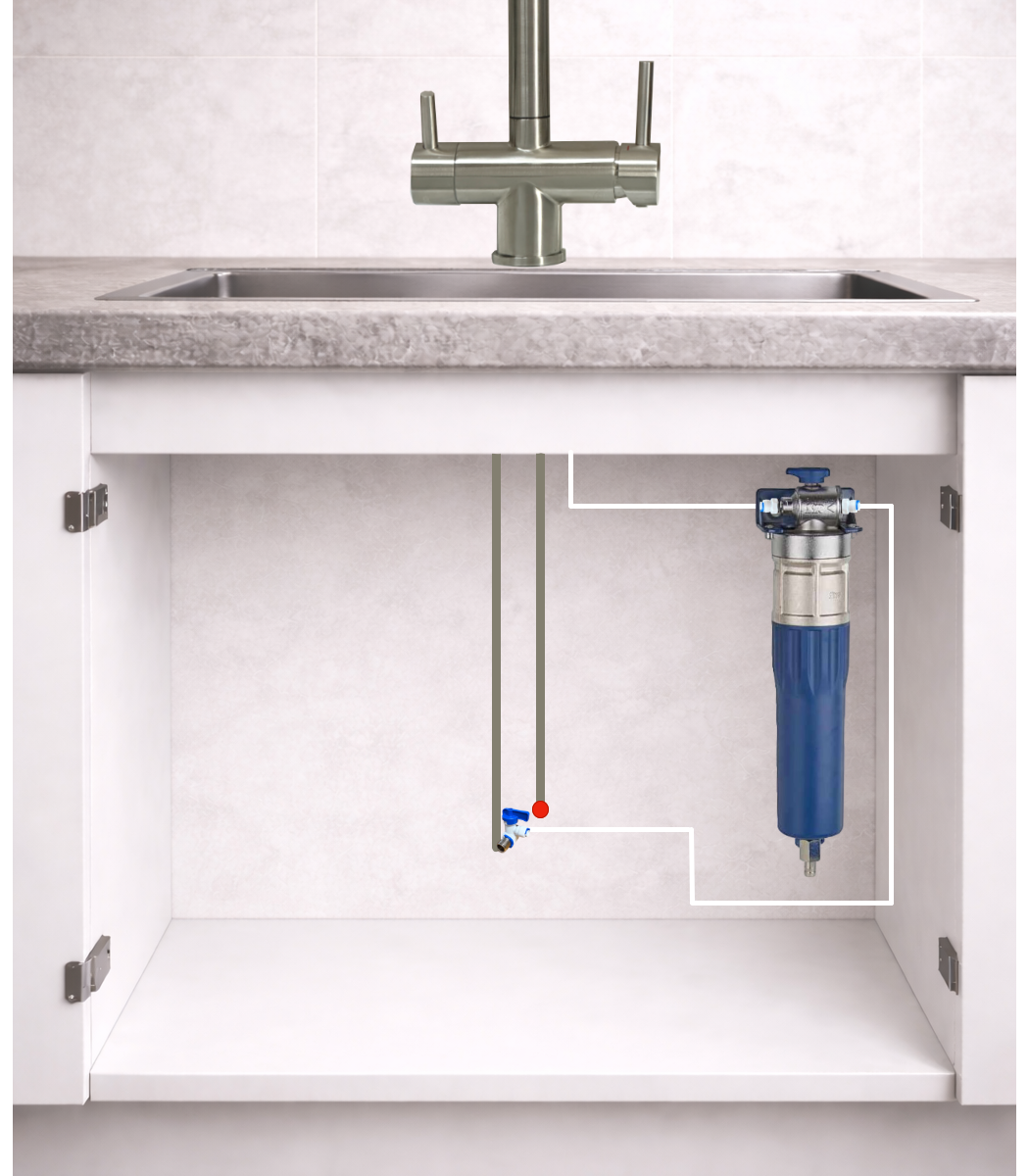 Installation du purificateur d’eau sous évier avec robinet 3 voies