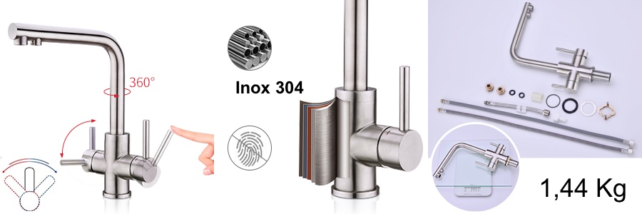 Robinet 3 voies Biscayne Nickel brossé Kit de filtration QCF-3001/321 - PROMO