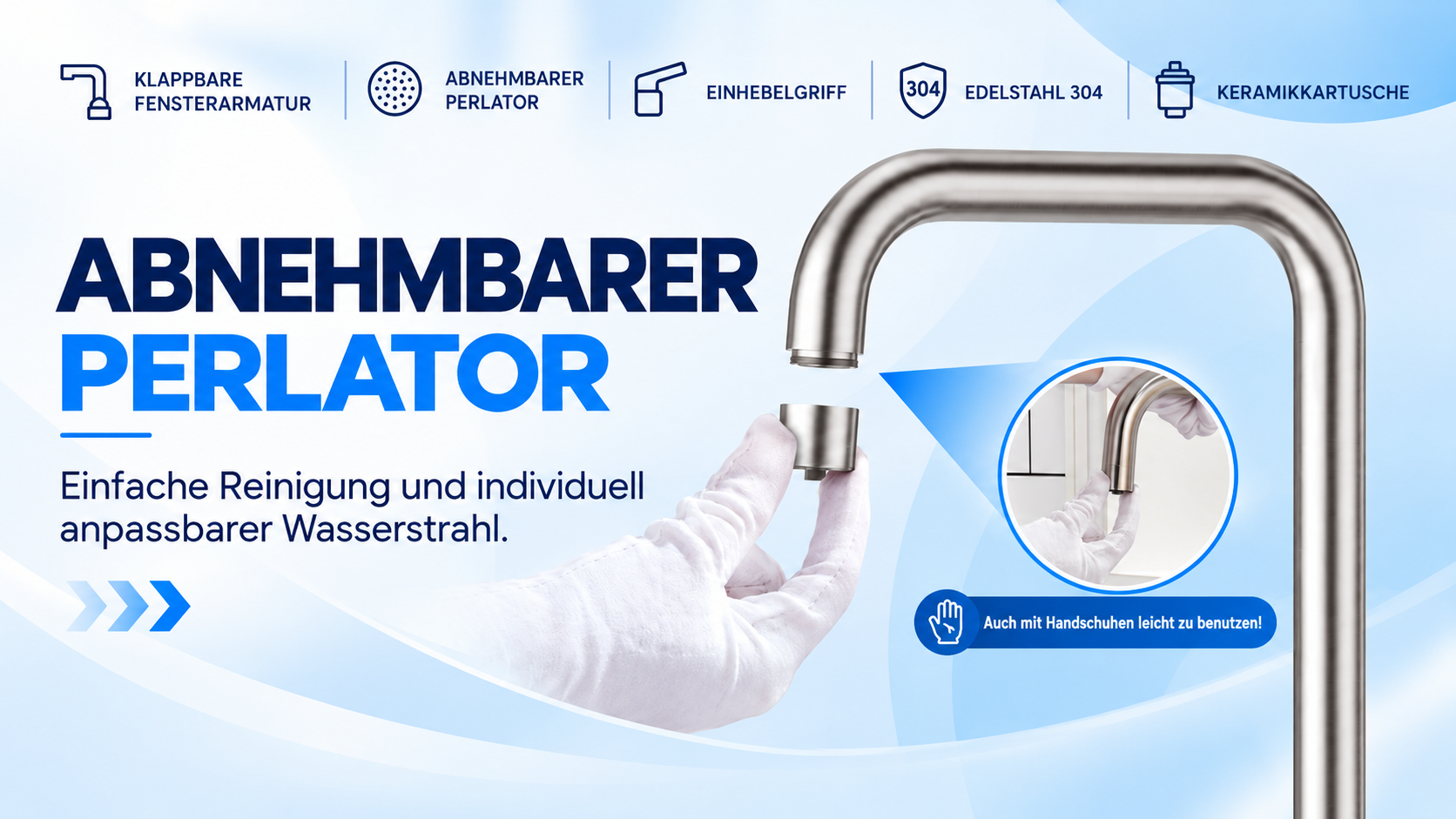 Herausnehmbarer Strahlregler der klappbaren 3-Wege-Küchenarmatur