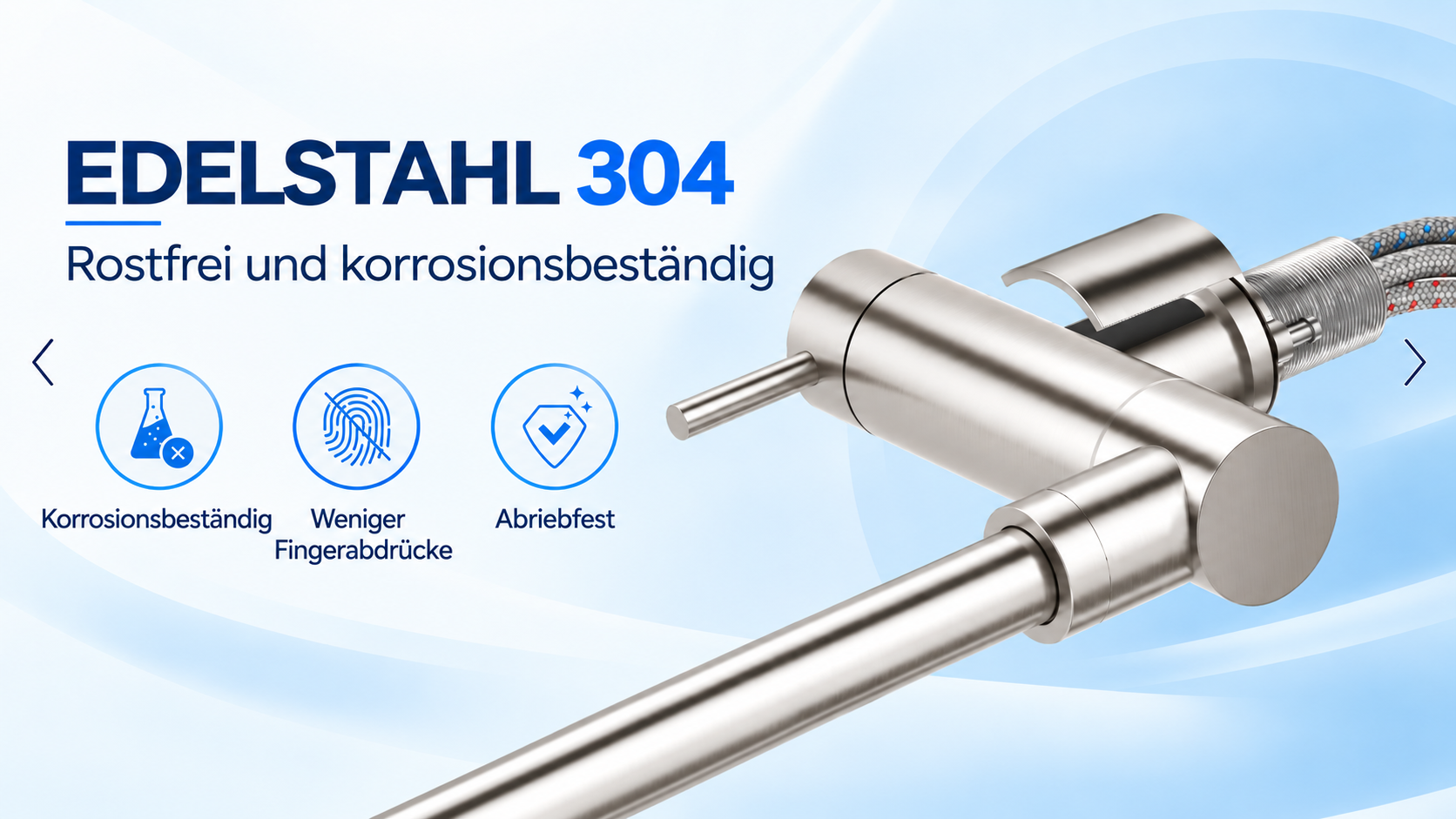 3-Wege-Küchenarmatur aus gebürstetem Edelstahl 304