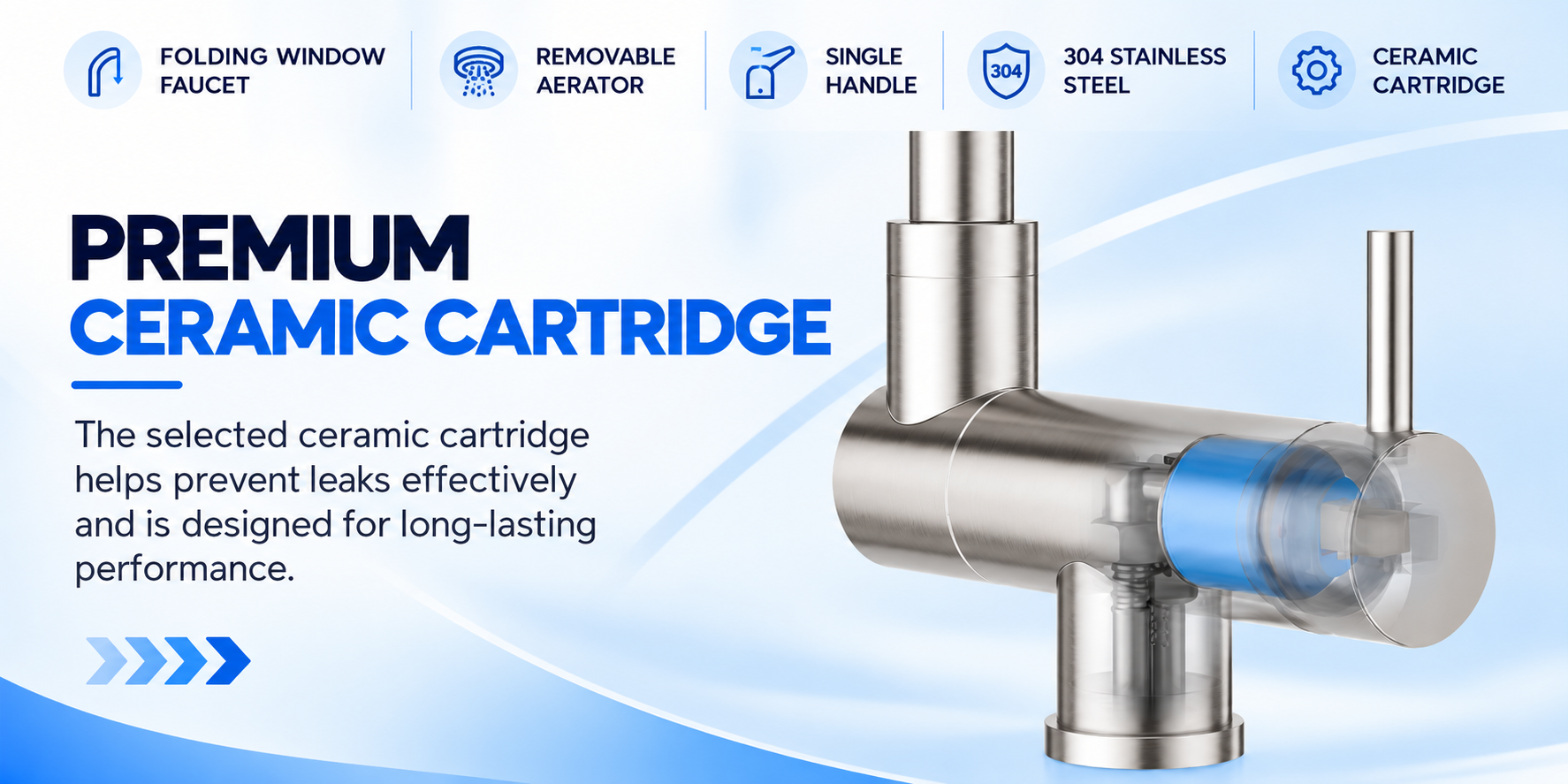 Ceramic cartridge used in the 3-way kitchen tap