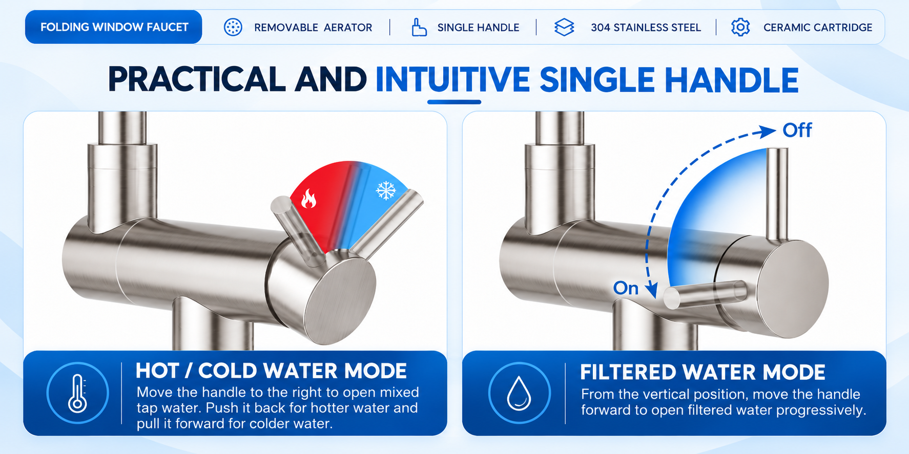 Single lever operation of the 3-way kitchen tap