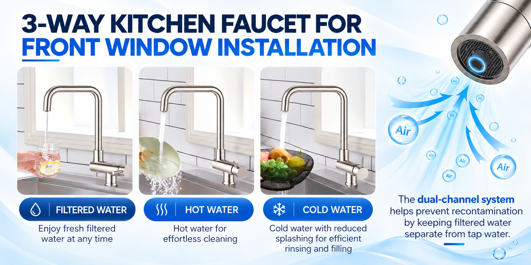 Hot cold and filtered water with separate filtered water circuit