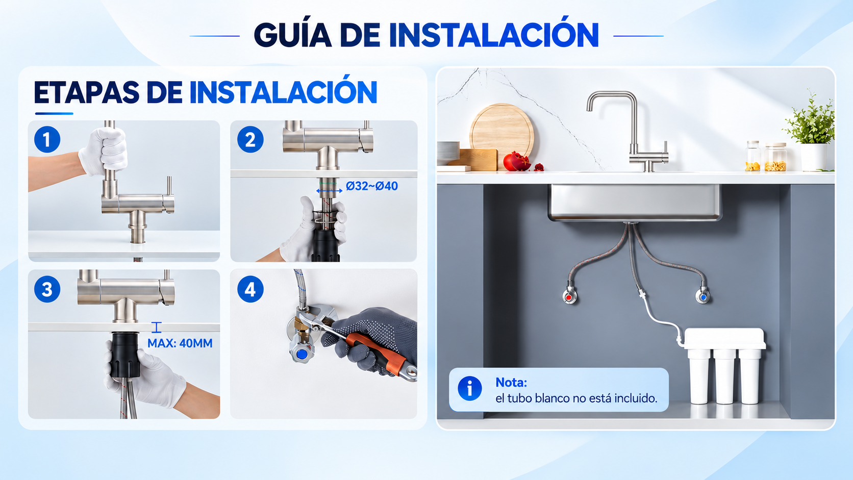 Instalación del grifo de cocina 3 vías bajo ventana