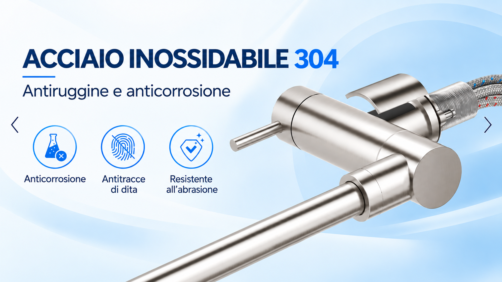 Rubinetto 3 vie in acciaio inox 304 spazzolato