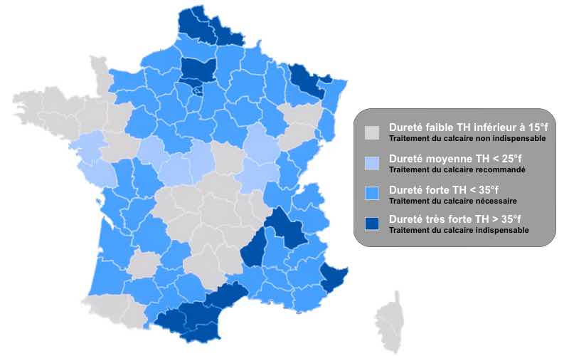 Carte de la dureté de l'eau en France